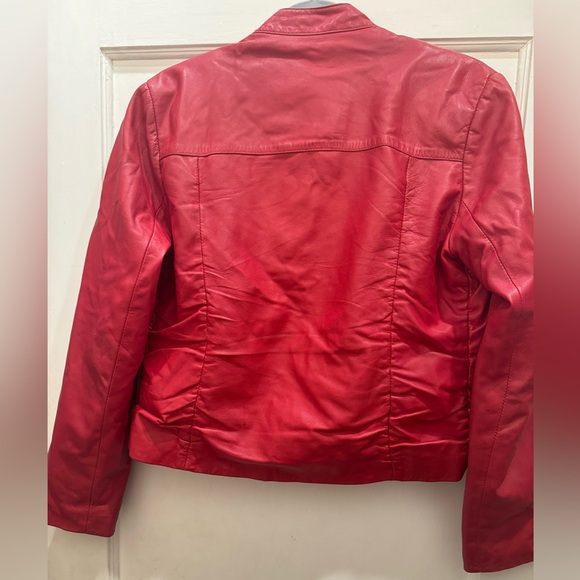 Hudson Leather vintage red ruched motorcycle jacket Size Large - Picture 3 of 10